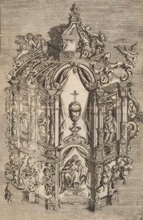 Tabernacle with dome and saints, Neues Zierathen Buch, Designs for altars, tabernacles, epitaphs,