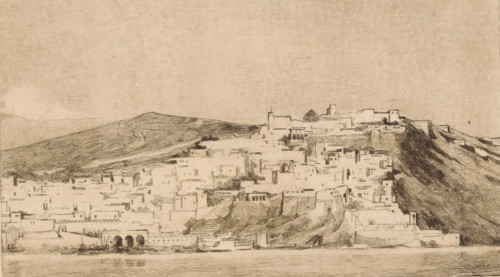 View of Tangier (original title), print, The city of Tangier, situated on a hill in northern