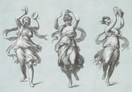 Three dancers, print, annotation: 'Les Danseuses Bon à tirer ... cinqucente suitement, J. Sieurin',