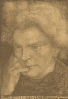 Dedie A RR, Portrait of an unknown woman, print, The woman supports her head with her hand.,