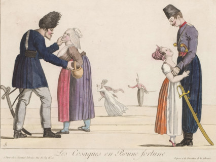 Les Cosaques en Bonne Fortune, Cossacks on the path of love, cartoon, print, Cossacks meeting