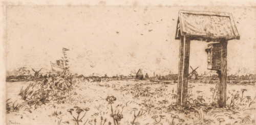 Meadows at the Kaag, with mailbox, Mailbox, Kaag (original title), print, printmaker: Willem