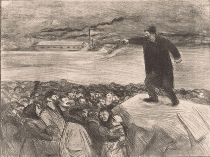 Factory workers' strike, Scène de grève, print, printmaker: Jean-Louis Forain, c. 1897, Jean-Louis