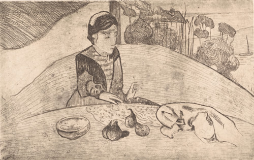 The woman with figures, Breton peasant woman at the table, print, printmaker: Armand Seguin