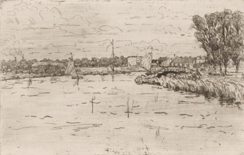 Lake with sailboats, print, printmaker: Maurits van der Valk (signed by artist), 1867 - 1935,