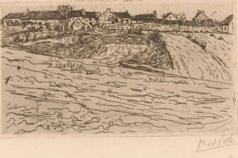 Landscape with village edge (Méry-sur-Oise), print, printmaker: Maurits van der Valk (signed by