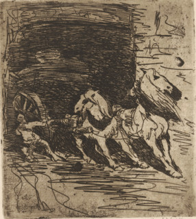 Carrier (original title), Horses with cart, print, printmaker: Maurits van der Valk (signed by