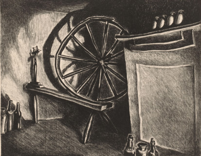 Spinning wheel, print, printmaker: Wanda Gág (signed by artist), 1903 - 1946, paper, lithography,