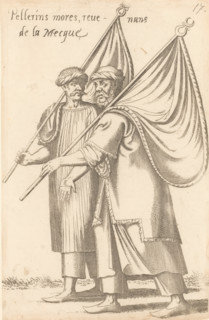 Pellerins mores revenans de la Mecque, North African, Islamic pilgrims with banners, returning from