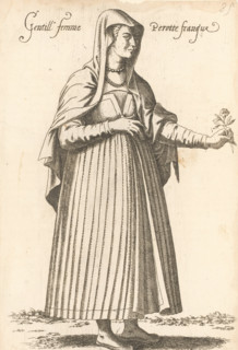 Gentill' Femme Perotte franque, Woman (from Frans Perotte?) with flower in her hand, print, album