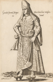 Gentille femme Turque estant dans leur maison ou sarail, Turkish woman, print, album page, book