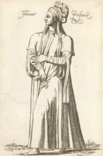 Persian woman, Femme Persienne, print, album page, book illustration, Print is part of an album.,