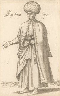 Greek merchant, Marchant Grec, print, album page, book illustration, Print is part of an album.,