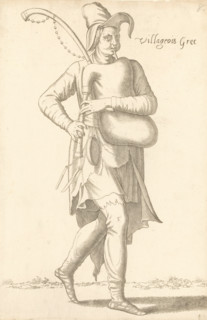 Villageois Grec, Greek villager with bagpipes, print, album cover, book illustration, Print is part