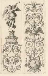 Two panels with candelabra with leaf tendrils, Ornaments in the Queen's Apartments in the Louvre,