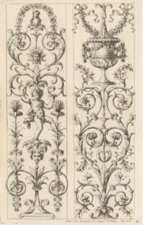 Two panels with candelabra, Ornaments in the Queen's Apartments in the Louvre, Ornemens des