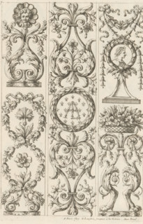 Candelabrum motifs with acanthus tendrils, Ornamental panels with acanthus motifs, print, album
