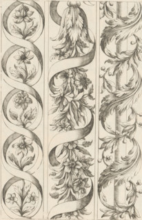 Three floral ornaments, Ornament panels with acanthus motifs, print, album page, ornamental print,