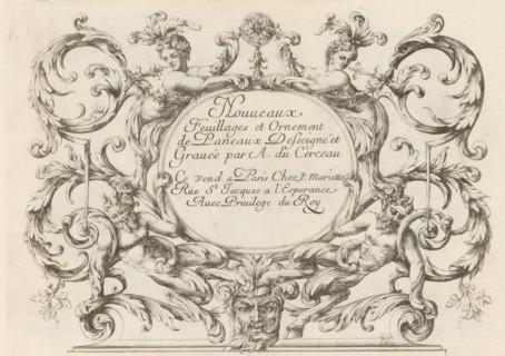 Title print with satyrs and female herms, Panels with leaf motifs, Nouveaux Feuillages et Ornement