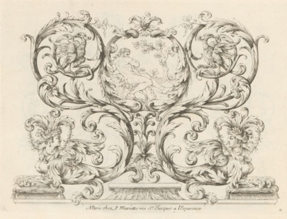 Ornament of acanthus tendrils with resting Hercules, Nouveaux Feuillages et Ornement de Paneaux,