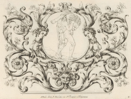 Hercules in medallion amid acanthus vines, Panels with leaf motifs, Nouveaux Feuillages et Ornement