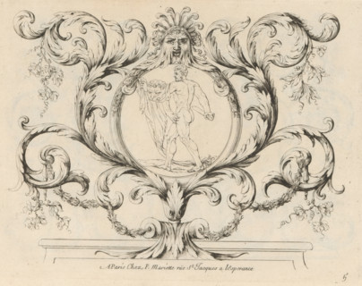 Hercules in a medallion amidst acanthus tendrils, Nouveaux Feuillages et Ornement de Paneaux,