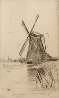 Mon Moulin (original title), Mill in landscape, print, printmaker: Philip Zilcken (signed by