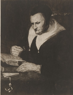 Reading old woman, Vieille femme lisant (original title), print, printmaker: Philip Zilcken (signed
