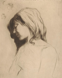 Profil de jeune fille (original title), Young girl with closed eyes, in profile, print, Top left