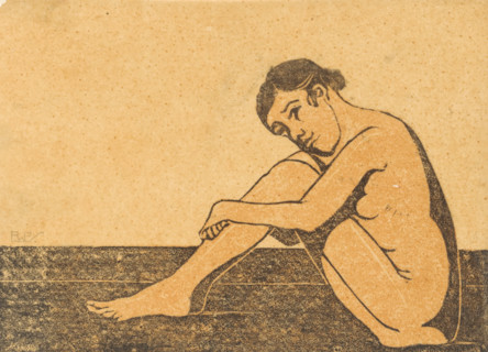 Sitting naked woman, print, printmaker: Reinier Willem Petrus de Vries (1874-1953) (signed by