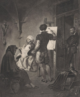 Beatrice Cenci is painted by Guido Reni, Ginevra Cenci in gefängniss von Guido Reni gemalt, print,