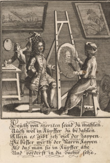 Cartoon on portrait art, Counterfact = Narr, cartoon, print, book illustration, Germany, Austria,