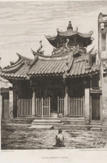 Pagoda Boudhiste à Saïgon, Buddhist temple in Ho Chi Minh City, L'eau-forte en 1874, French