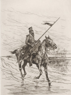 Ulaan on horseback, Un uhlan, French etching from 1874, L'eau-forte en 1874, print, Series number,