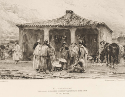 Metz 8 octobre 1870, Des soldats de cavalerie isolés bivouaquent place Saint Simon au Fort Moselle,