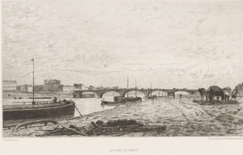 View of the Pont de Bercy, Le pont de Bercy, French etchings from 1875, L'eau-forte en 1875, print,