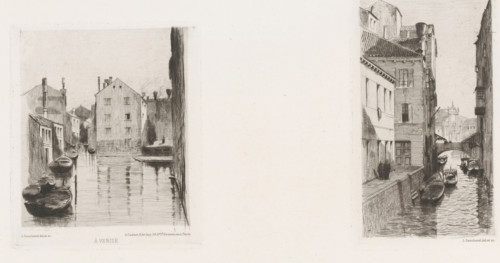 View of a canal in Venice, À Venise, French etching from 1875, L'eau-forte en 1875, print, Series