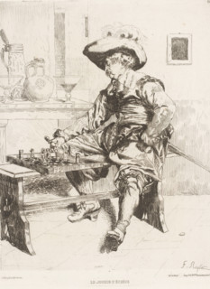 Le joueur d'échecs, Chess player, French etchings from 1875, L'eau-forte en 1875, print, Series