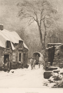 À Médan près Poissy, Village in the snow, French etchings from 1876, L'eau-forte en 1876, print,