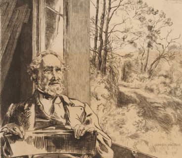 Portrait of Jacob Meyer-Heine, Dernière reflexion, L'eau-forte en 1876, French etching from 1876,