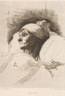 Tête d'étude, Victoire Tranchart on her deathbed, French etchings from 1877, L'eau-forte en 1877,
