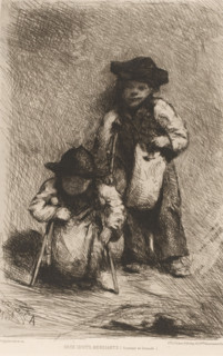 Two beggars, Deux idiots mendiants, L'eau-forte en 1877, French etchings from 1877, print,