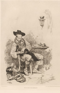 Un gitano de Grenade, Money counting man, French etching from 1878, L'eau-forte en 1878, print,