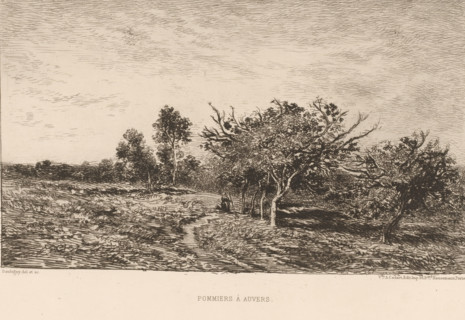 Landscape with apple trees, Pommiers à Auvers, French etchings from 1878, L'eau-forte en 1878,