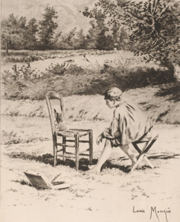 Painter's model looks at a painting, L'opinion du modèle, French etchings from 1878, L'eau-forte en