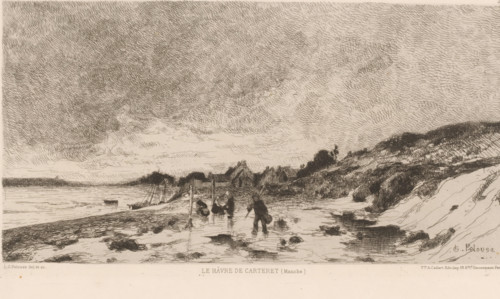 View of the harbor of Carteret, Le hâvre de Carteret, French etching from 1878, L'eau-forte en