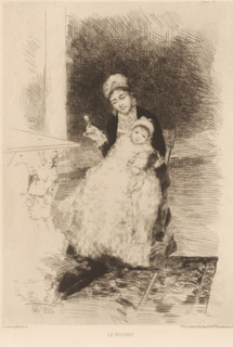 The lap, Woman with child on lap, French etchings from 1879, L'eau-forte en 1879, print, Series