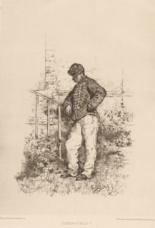 Waiting soldier, Viendra-t-elle?, L'eau-forte en 1879, French etching from 1879, print, Series