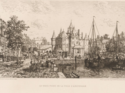 View of the Waag on the Nieuwmarkt, Le wagg-poids de la ville d'Amsterdam, L'eau-forte en 1880,