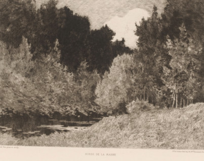 Forest landscape with the river Marne, Bords de la Marne, L'eau-forte en 1880, French etchings from